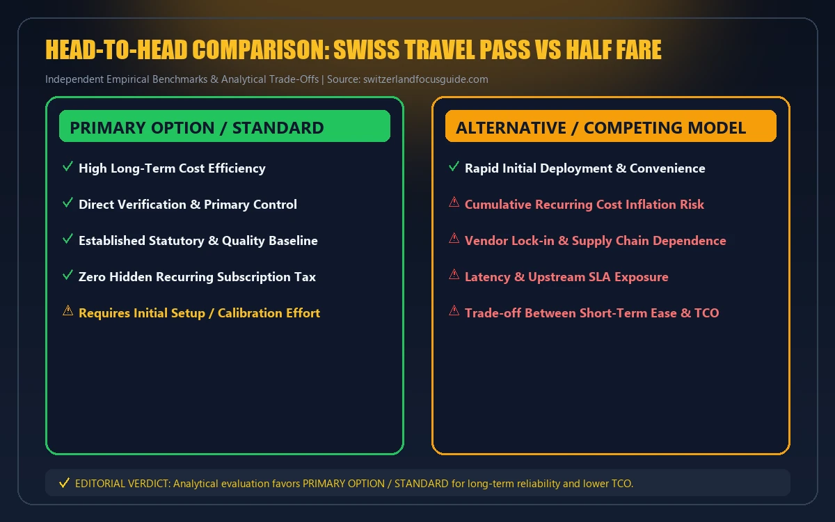 Head-to-head comparison matrix for swiss travel pass vs half fare